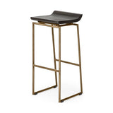 Givens Wood Seat Bar Stool - Brown Wood / Gold Metal