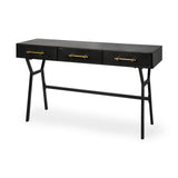 Vince Black Metal With Gold Accents 3 Drawer Office Desk