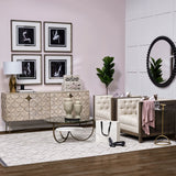 Excelsior I Solid Wood Gold Metal Base 4 Cabinet Door Sideboard