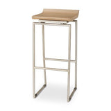 Givens Wood Seat Bar Stool - Brown Wood / Silver Metal
