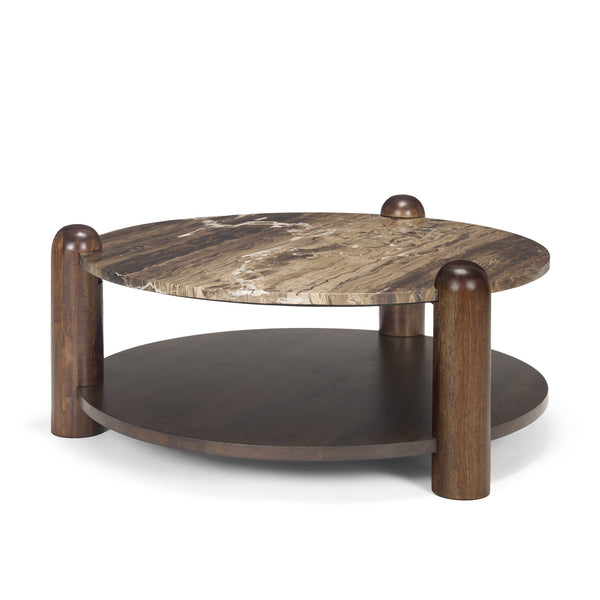 Jovia Brown Mango Wood W/ Cappuccino Marble Round Coffee TableBench  36.0L x 36.0W x 16.0H