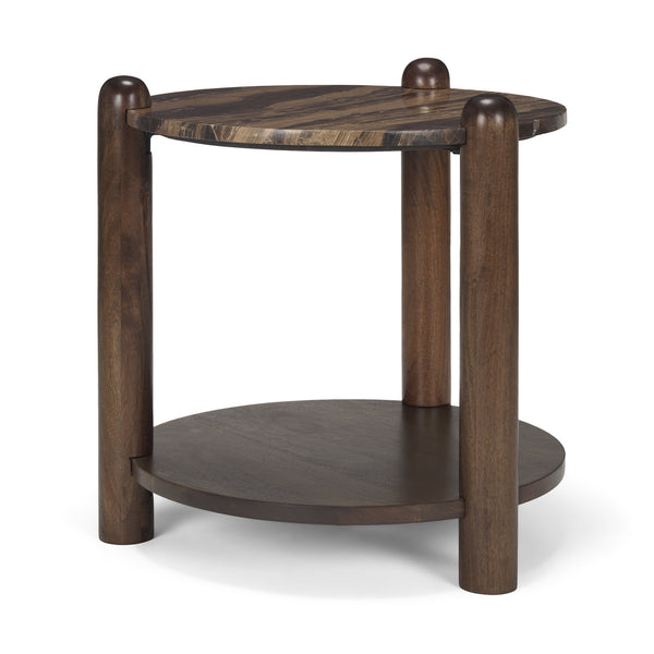 Jovia Brown Mango Wood W/ Cappuccino Marble Round Side Table  24.0L x 24.0W x 26.0H