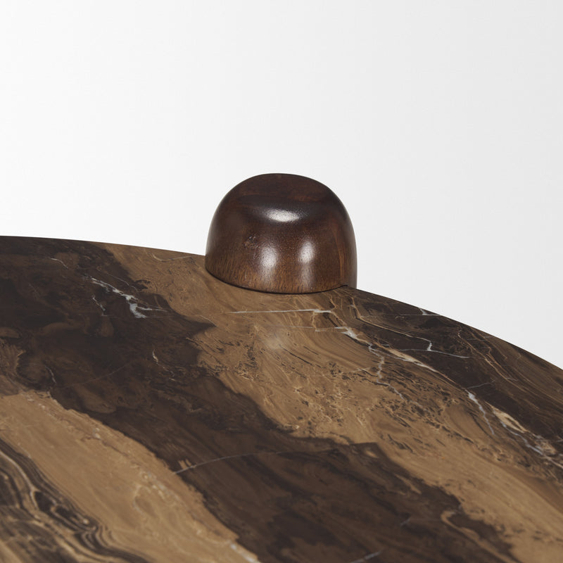 Jovia Brown Mango Wood W/ Cappuccino Marble Round Side Table  24.0L x 24.0W x 26.0H