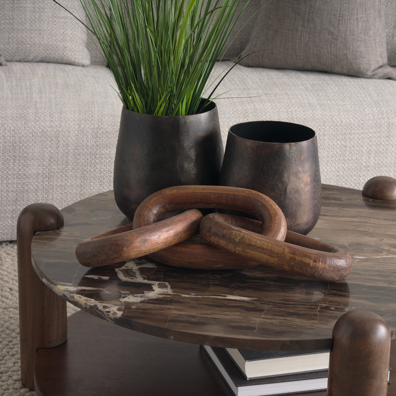 Jovia Brown Mango Wood W/ Cappuccino Marble Round Coffee TableBench  36.0L x 36.0W x 16.0H