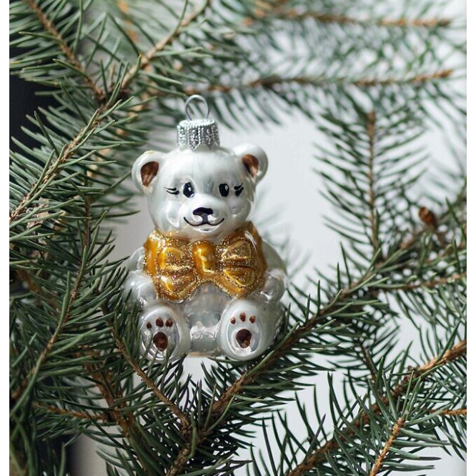 Holiday - Glass Christmas Ornament, Teddy Bear