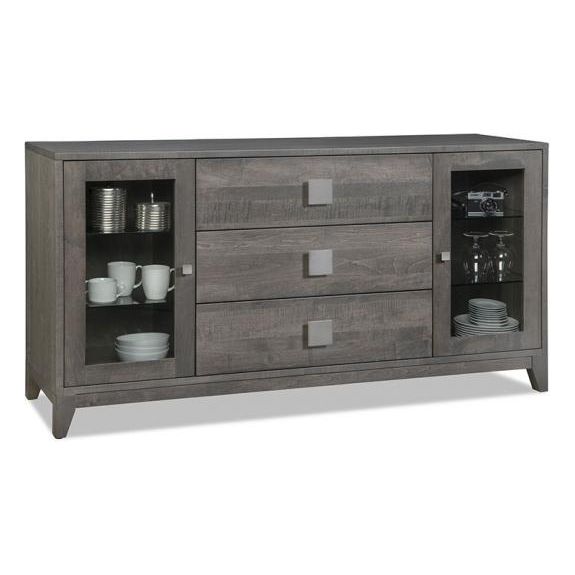 Belmont Sideboard with 2/Glass Doors on Outside & 3/Drawers in Middle & 4/Glass Adjust Shelves