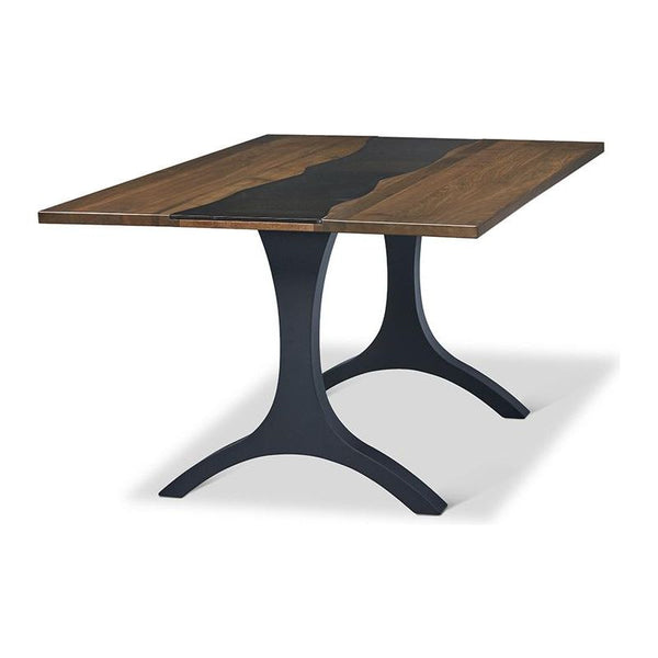 Evora 42x72 Glass River Top Metal Double Pedestal Table