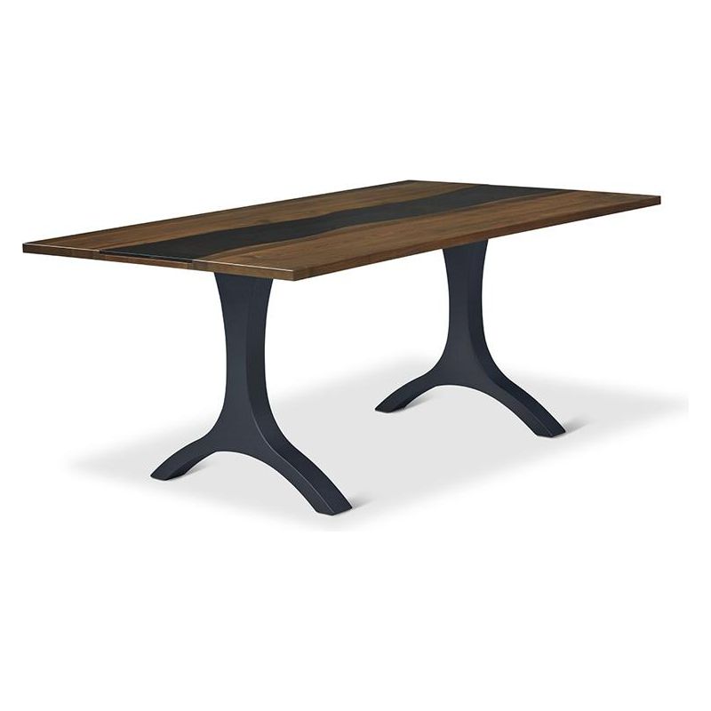 Evora 42x72 Glass River Top Metal Double Pedestal Table