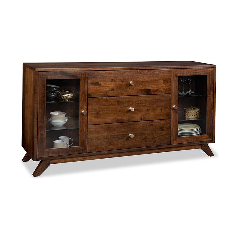 Tribeca Sideboard with 2/Glass Doors on Outside & 3/Drawers in Middle & 4/Glass Adjust Shelves