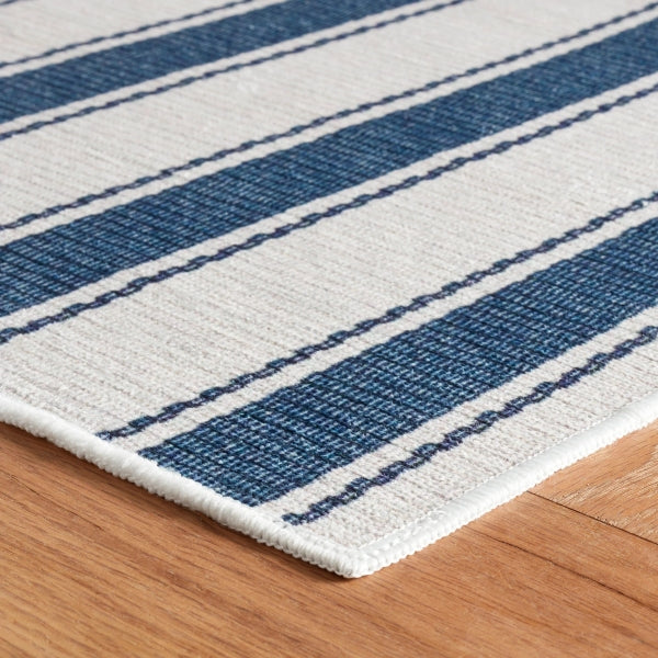 AS - Blue Awning Stripe Machine Washable Rug