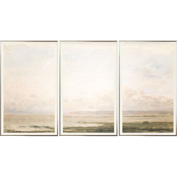 Beach at EBB Tide Triptych- Glass Framed Large