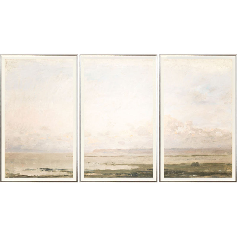 Beach at EBB Tide Triptych- Glass Framed Large
