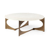 Reinhold I 49" Round White Marble Top Gold Metal Base Coffee Table