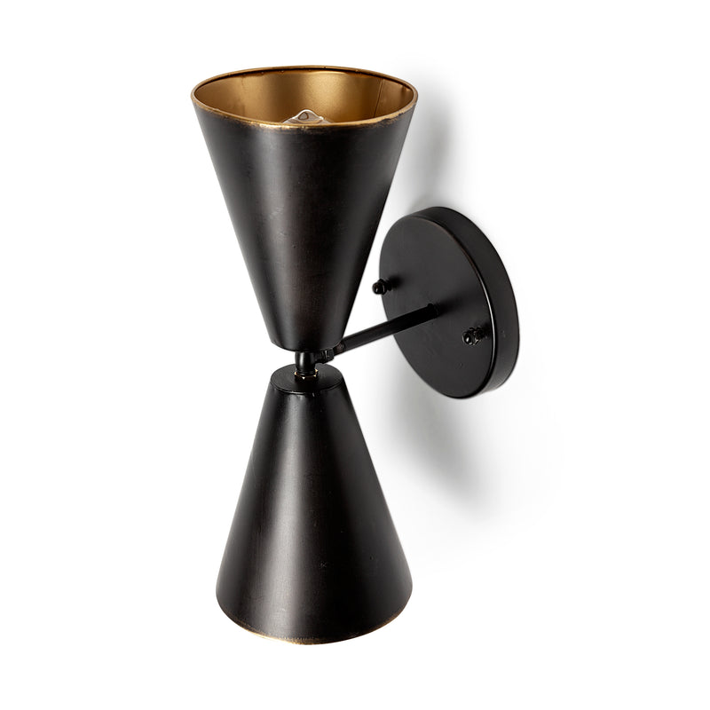 Eris II 7.3x12.6 Black Metal w/Gold Accent Double-Cone Wall Sconce
