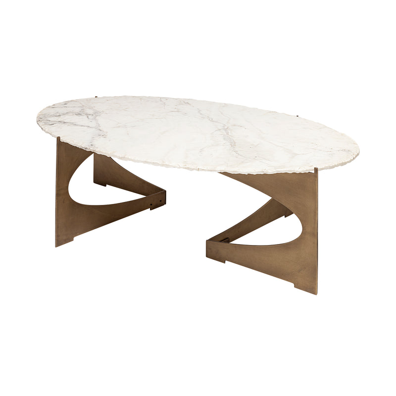 Reinhold III 48x30 Oval Marble Top Gold Metal Base Coffee Table