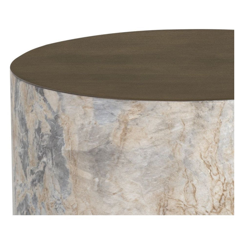 Diaz End Table - Marble Look - Antique Brass