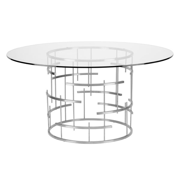 Tiffany Round Glass Dining Table - Silver