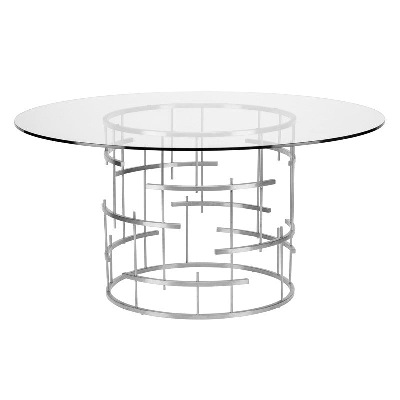 Tiffany Round Glass Dining Table - Silver