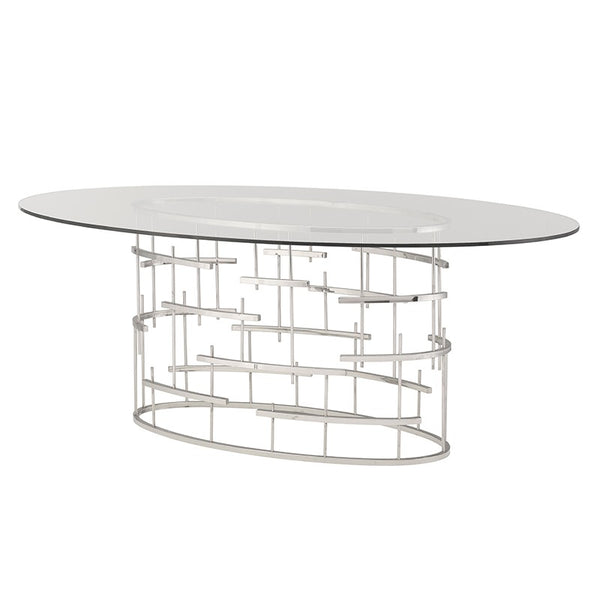 Tiffany Oval Glass Dining Table - Silver