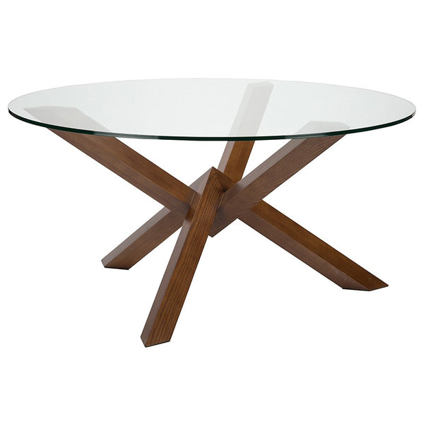 Wood dining table with deals glass center